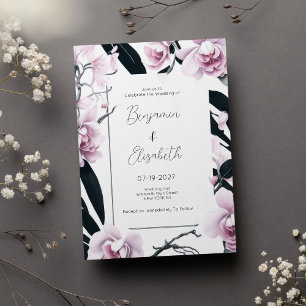 Invitación Boda de flores de orquídeas negras color de agua