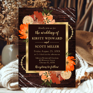 Invitación Boda de Flores de Otoño de Color Naranja Quemado R