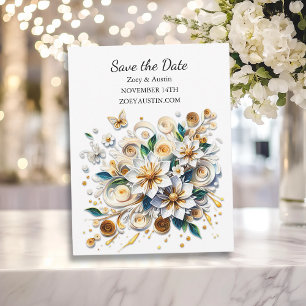Invitación Boda de flores de papel que acallan la fecha