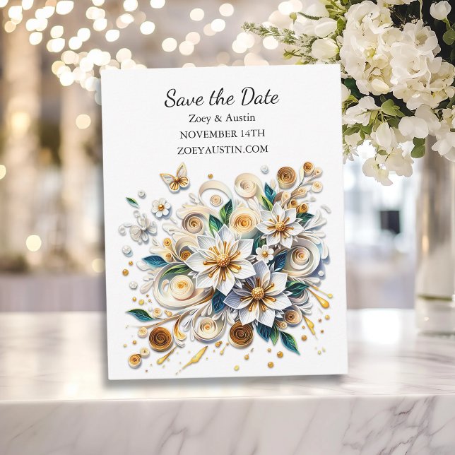 Invitación Boda de flores de papel que acallan la fecha (Subido por el creador)
