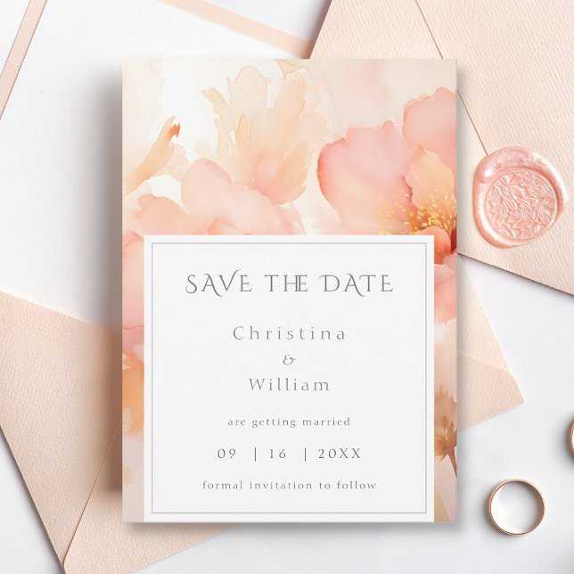Invitación Boda de Flores de Peach moderna salva la fecha (Subido por el creador)