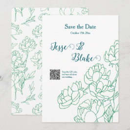 Invitación Boda de flores de peones de mano verde