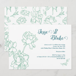 Invitación Boda de flores de peones de mano verde