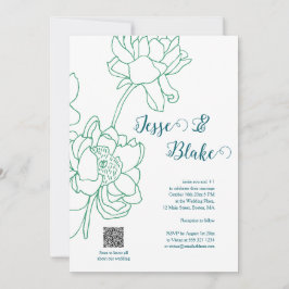 Invitación Boda de flores de peones de mano verde