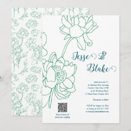 Invitación Boda de flores de peones de mano verde