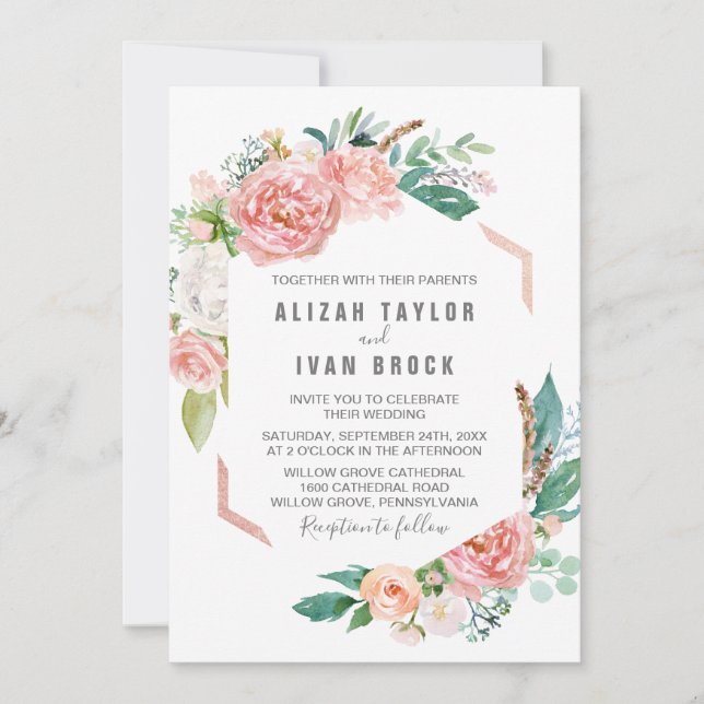 Invitación Boda de flores de peonía romántica (Anverso)
