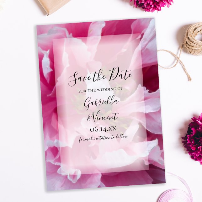 Invitación Boda de flores de Peony Rosa Salva la fecha (Subido por el creador)