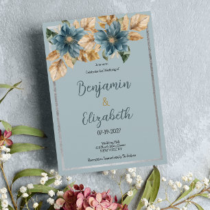Invitación Boda de flores de plata azul mauve azul