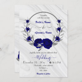 invitación boda de flores de plata azul real flore