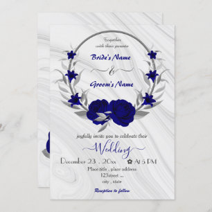 invitación boda de flores de plata azul real flore