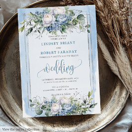 Invitación Boda de Flores de Plata Blanca Azul Dusty Formal