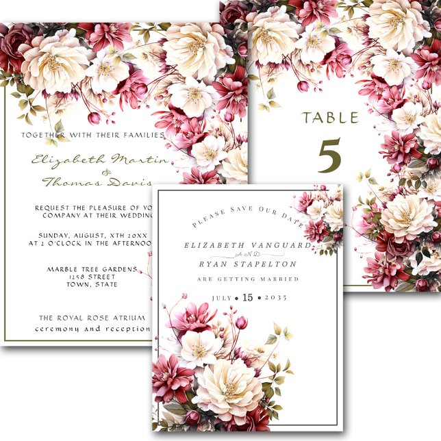Invitación Boda de flores de primavera elegantes blancas y ro (Subido por el creador)