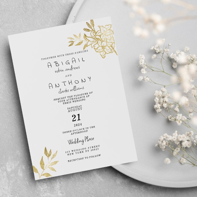 Invitación Boda de flores de purpurina blanco de lujo simple (Simple luxury white gold glitter flower Wedding )
