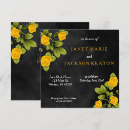 Invitación Boda de flores de rosa amarillas de color negro y 