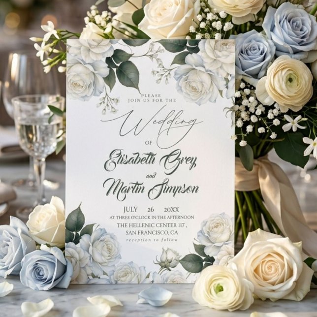 Invitación Boda de flores de rosa blanca elegante moderna Sag (Subido por el creador)