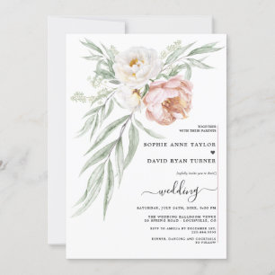 Invitación Boda de flores de Rosa de color blanco turbio y ac