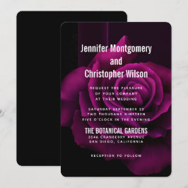 Invitación Boda de flores de rosa morado gótico-rojo