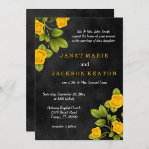 Invitación Boda de flores de rosa negro y amarillo