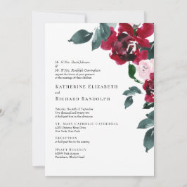 Invitación Boda de flores de rosa roja elegante formal