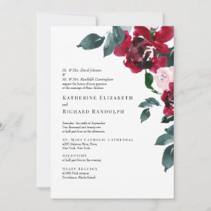 Invitación Boda de flores de rosa roja elegante formal