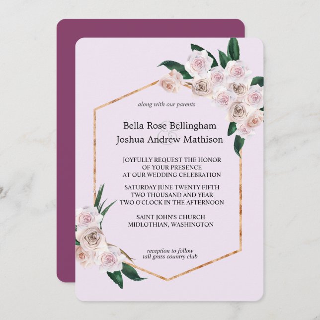 Invitación Boda de flores de rosa rosa suave (Anverso / Reverso)