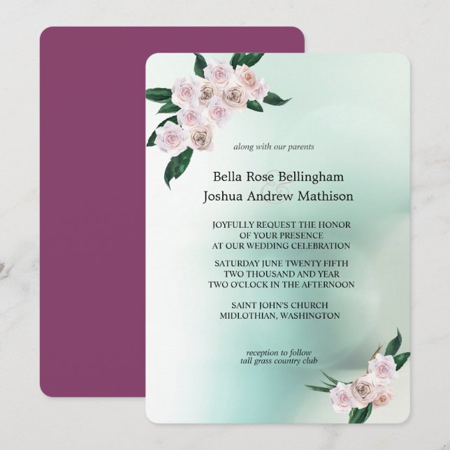 Invitación Boda de flores de rosa rosa suave (Anverso / Reverso)