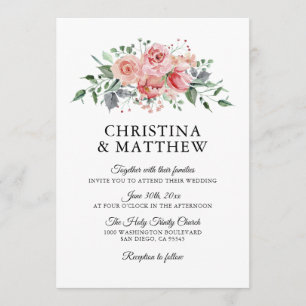 Invitación Boda de flores de rosa rosado floral acuarela