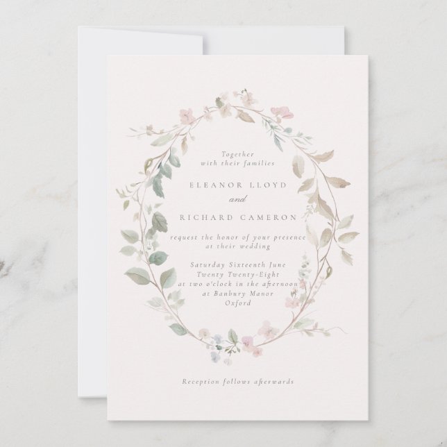 Invitación Boda de flores de Rubor Delicate formal (Anverso)