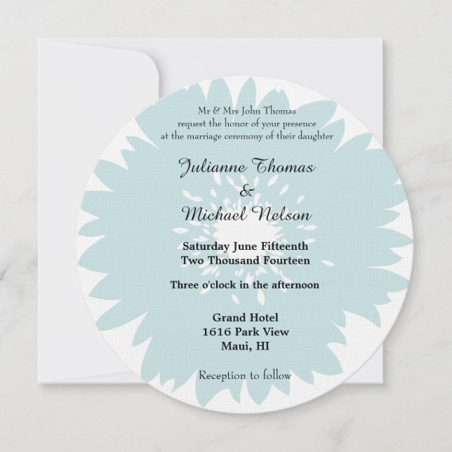 Invitación Boda de flores de simplicidad azul (Anverso)