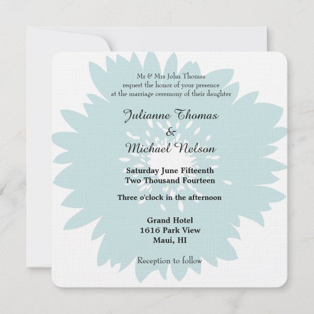 Invitación Boda de flores de simplicidad azul (Anverso)