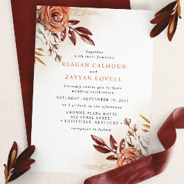 Invitación Boda de flores de terracota rústica y hierba de pa