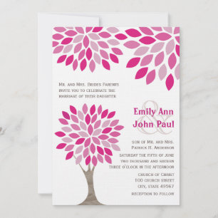 Invitación Boda de flores de trenzas de árbol moderno rosa y 