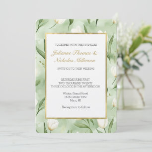 Invitación Boda de flores de tulipán blancas verdes bonitas