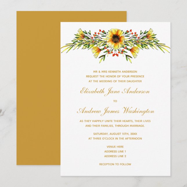 Invitación Boda de flores de verano decorativas (Anverso / Reverso)