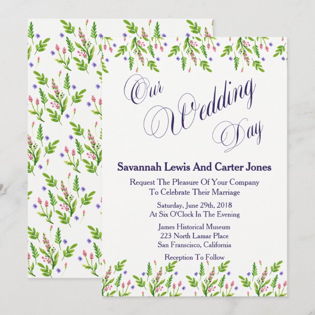 Invitación Boda de flores de verano elegantes (Anverso / Reverso)