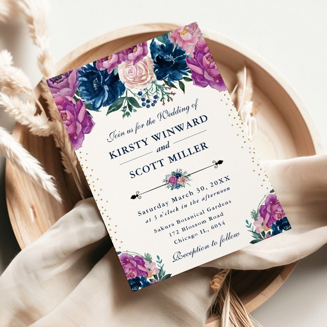 Invitación Boda de Flores de Verano Moradas y Azules (Subido por el creador)