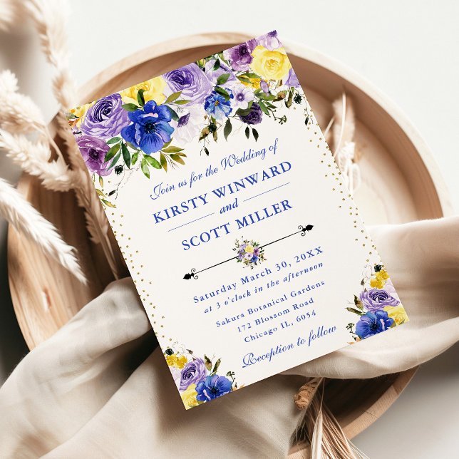 Invitación Boda de flores de verano moradas y crema (Subido por el creador)