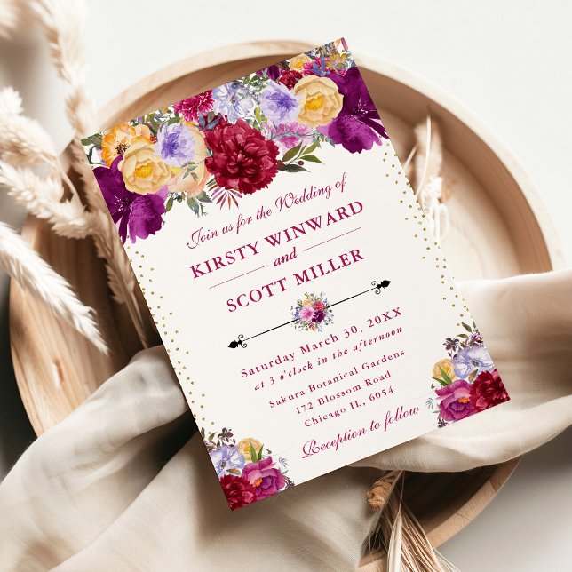 Invitación Boda de Flores de Verano Moradas y Rojas (Subido por el creador)