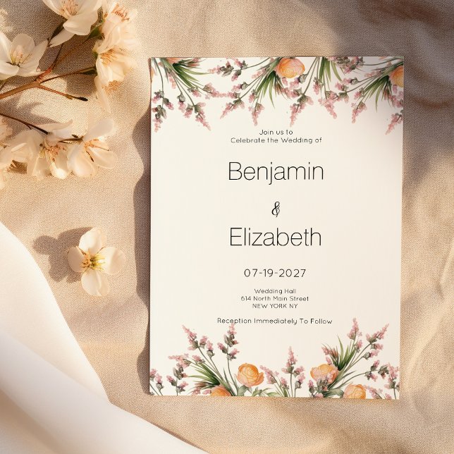 Invitación Boda de flores de verano naranja rosa botánico (Botanical pink orange summer flowers Wedding )