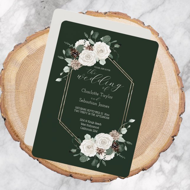 Invitación Boda De Flores De Verde Esmeralda Y Crema (Emerald Green And Cream Flowers Wedding Invitations from Ricaso. A traditional style elegant wedding)