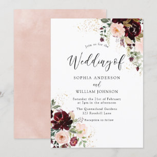 Invitación Boda de Flores de Vino Rojo Rubor Mágico de Borgoñ