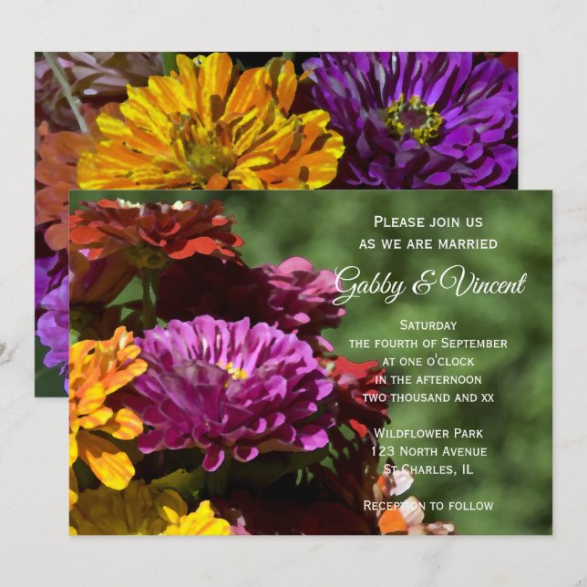 Invitación Boda de flores de Zinnia Garden (Anverso / Reverso)
