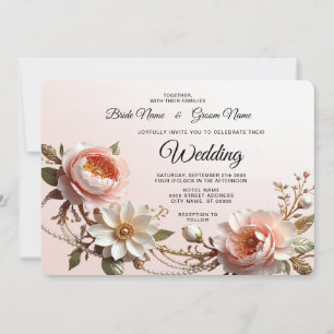 Invitación Boda de flores decorativas rosadas y blancas