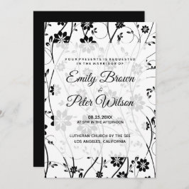 Invitación Boda de flores delicadas negras elegantes
