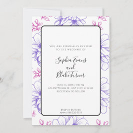 Invitación Boda de flores dibujadas con líneas simples de col