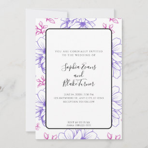 Invitación Boda de flores dibujadas con líneas simples de col