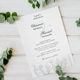 Invitación Boda de flores dibujadas de mano negra y blanca