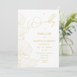 Invitación Boda de flores elegante blanco y dorado