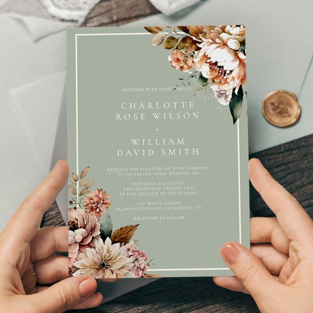 Invitación Boda de Flores Elegantes de Rosa y Verde Sabio (Subido por el creador)
