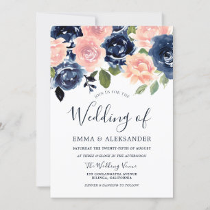 Invitación Boda de Flores Elegantes de Rubor y Marina